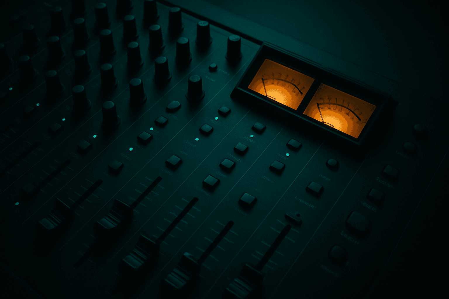 Studio desk with laptop and production software